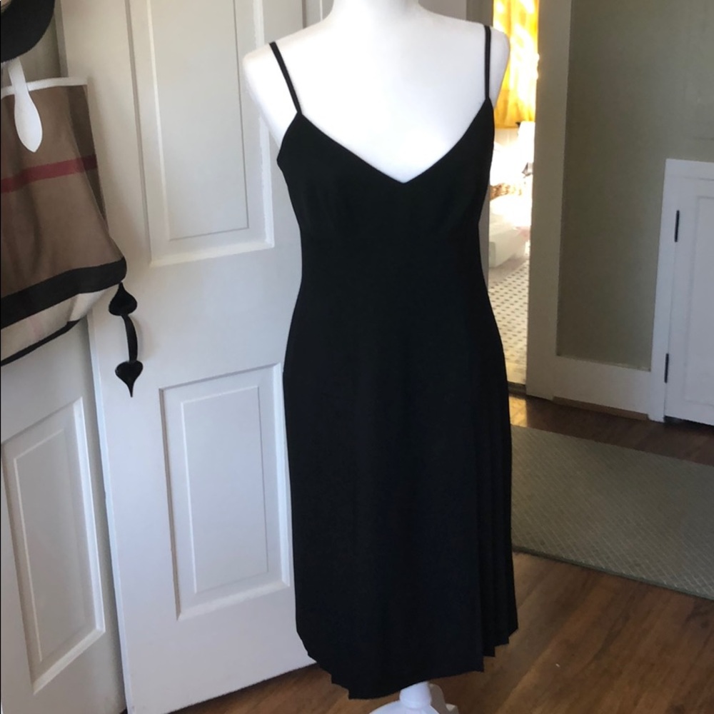 J Crew black pleated wool dress, Size 8.